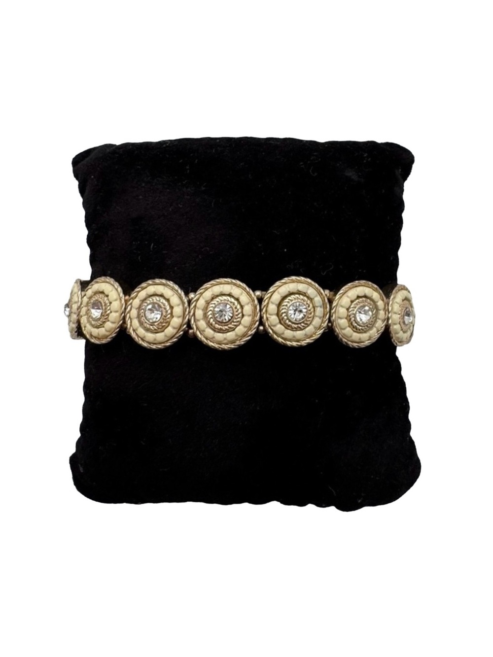 BaubleBar Ivory Enamel Crystal Medallion Stretch Bracelet